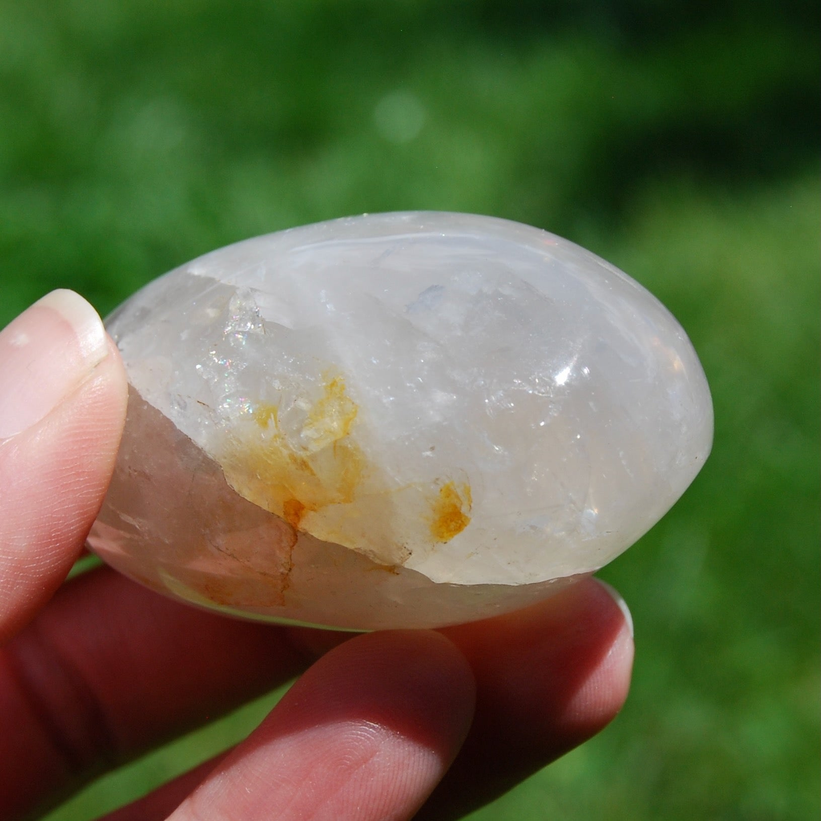 Blue Rose Golden Healer Quartz Crystal Palm Stone
