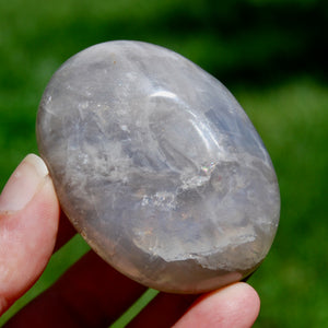 blue Rose Quartz Crystal Palm Stone, Lavender Rose Quartz