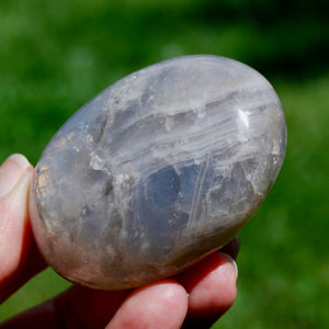 blue Rose Quartz Crystal Palm Stone, Lavender Rose Quartz