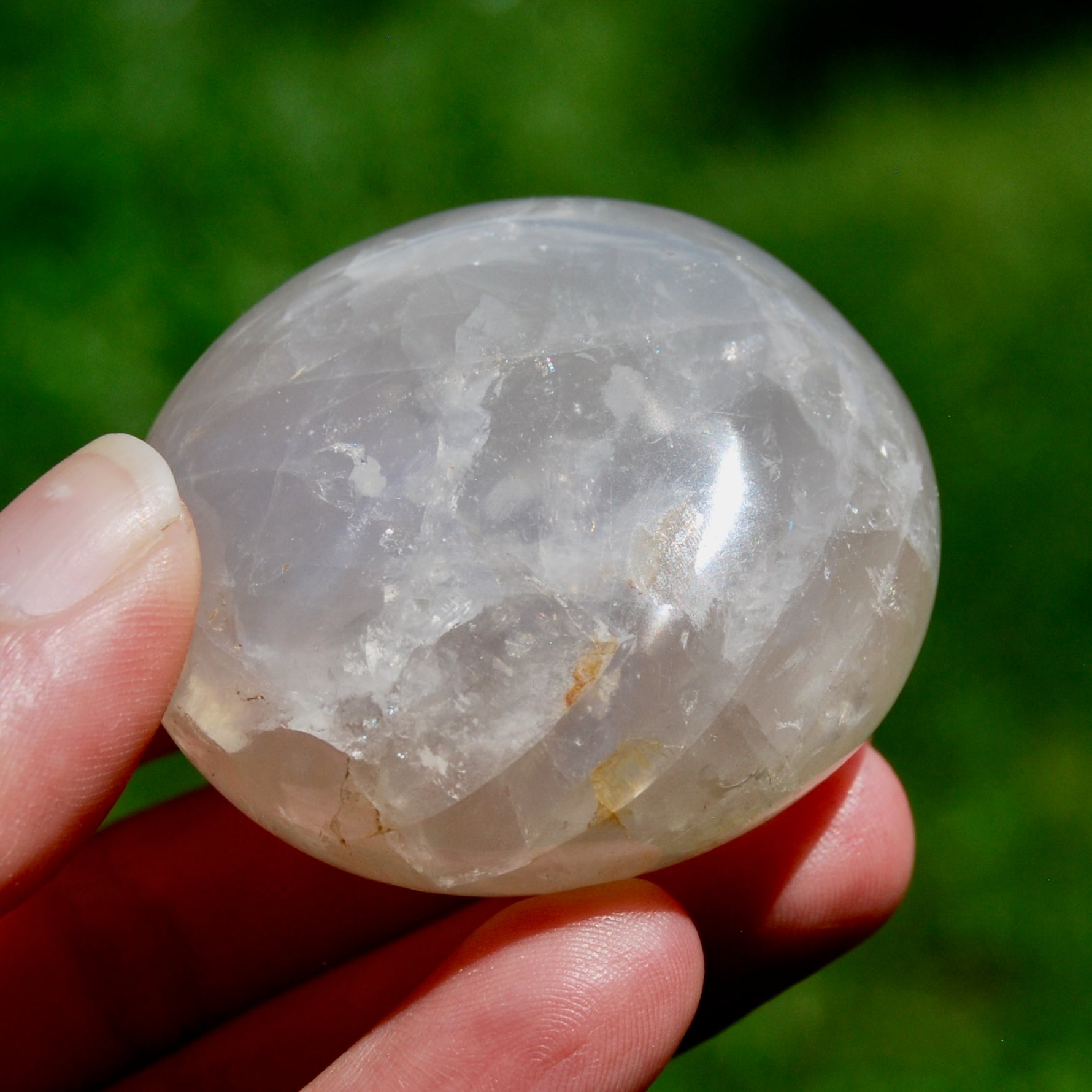 Blue Rose Quartz Crystal Palm Stone, Lavender Rose Quartz