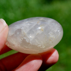 Blue Rose Quartz Crystal Palm Stone, Lavender Rose Quartz