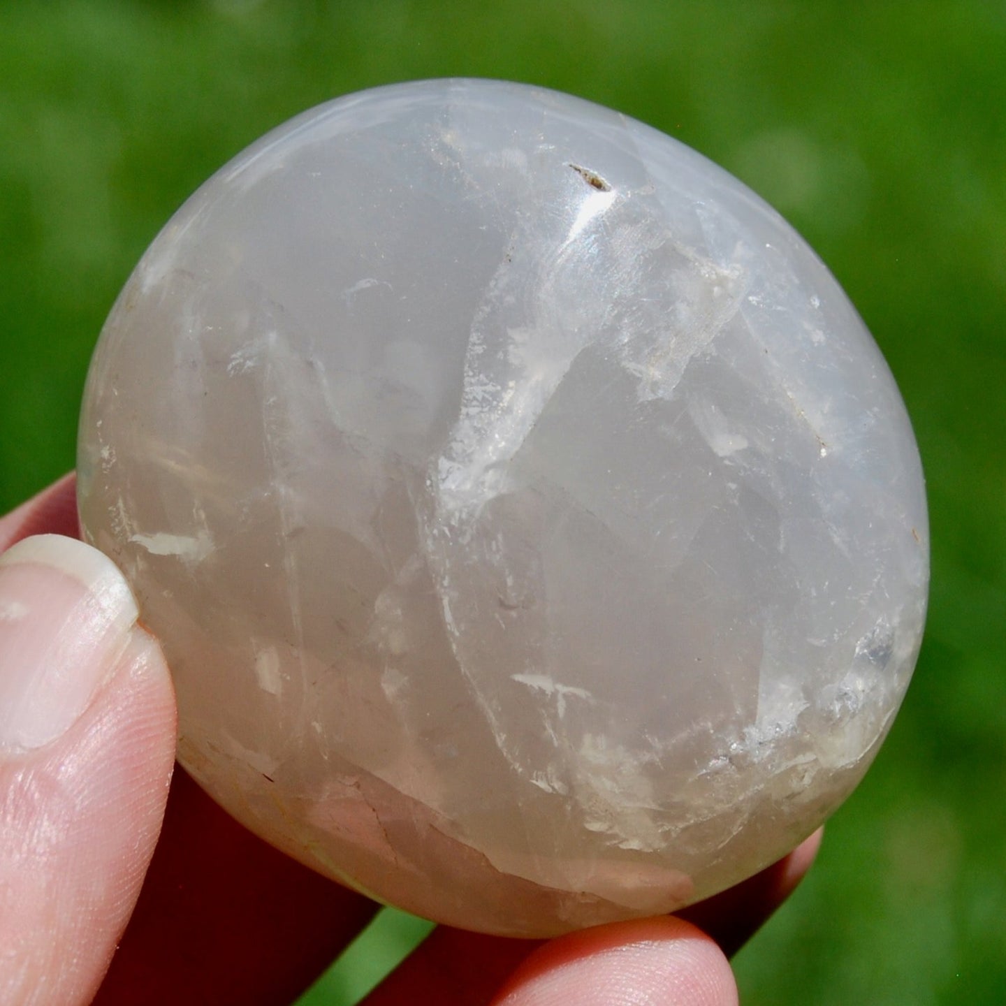 Blue Rose Quartz Crystal Palm Stone, Lavender Rose Quartz