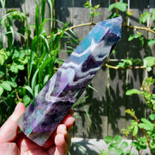 Load image into Gallery viewer, Angel Aura Chevron Dream Amethyst Quartz Crystal Tower
