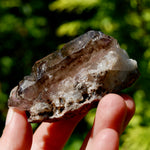 Smoky Phantom Elestial Amethyst Quartz Crystal, Glittering Red Specular Hematite