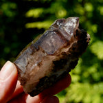 Smoky Phantom Elestial Amethyst Quartz Crystal, Glittering Red Specular Hematite