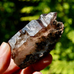 Smoky Phantom Elestial Amethyst Quartz Crystal, Glittering Red Specular Hematite