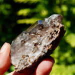 Smoky Phantom Elestial Amethyst Quartz Crystal, Glittering Red Specular Hematite
