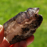 Smoky Phantom Elestial Amethyst Quartz Crystal, Glittering Red Specular Hematite
