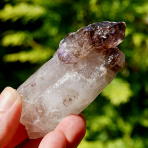 Tantric Twin Smoky Amethyst Quartz Crystal Elestial Scepter