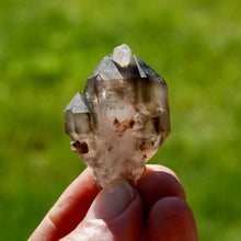 Load image into Gallery viewer, RARE DT Cross Smoky Amethyst Quartz Crystal Elestial Scepter Tantric Twin
