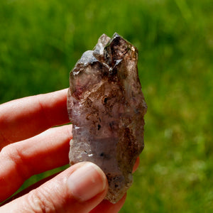 Smoky Amethyst Quartz Crystal Elestial, Specular Hematite Lepidocrocite