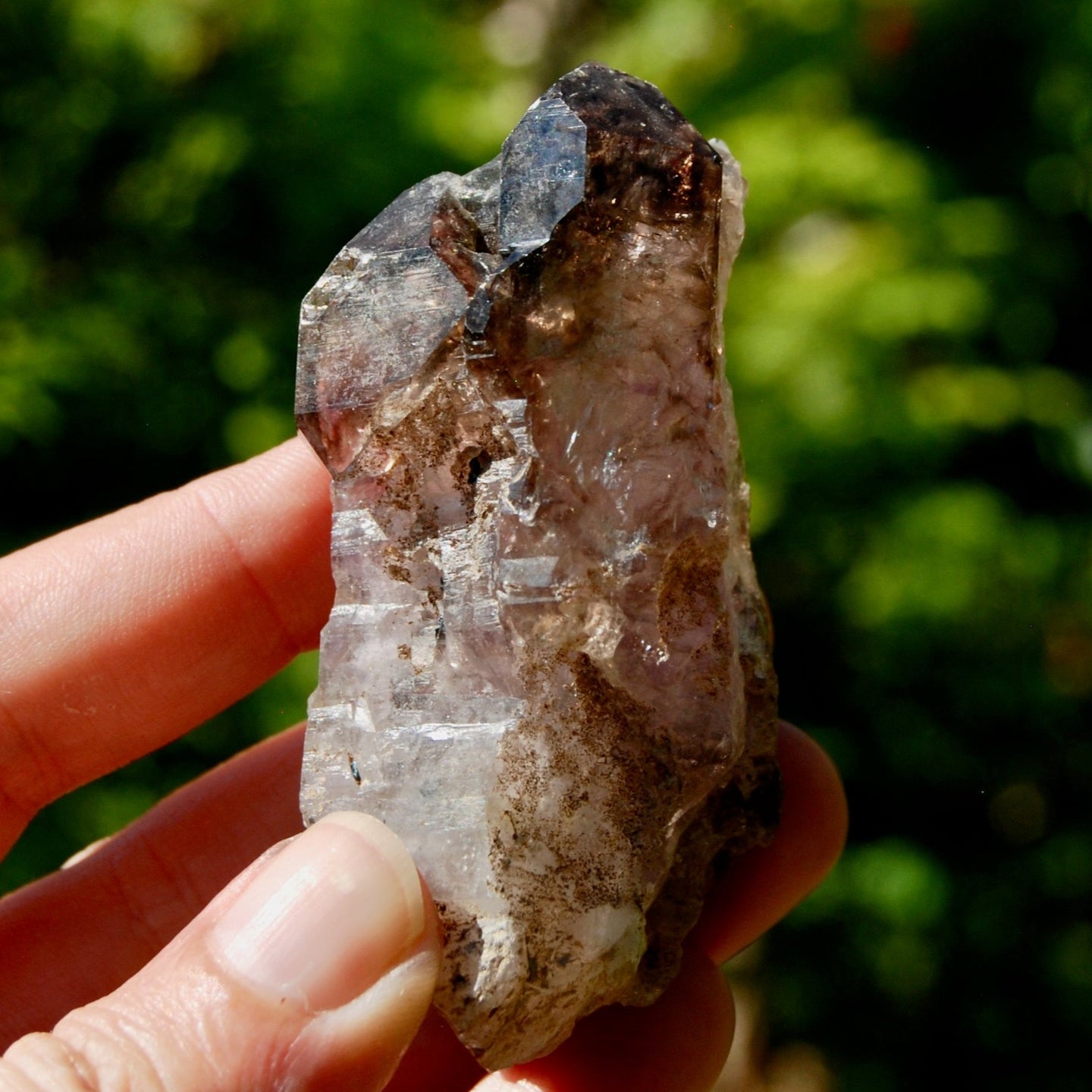 Smoky Amethyst Quartz Crystal Elestial, Specular Hematite Lepidocrocite