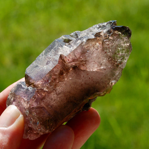 Smoky Amethyst Quartz Crystal Elestial, Specular Hematite Lepidocrocite, Zimbabwe