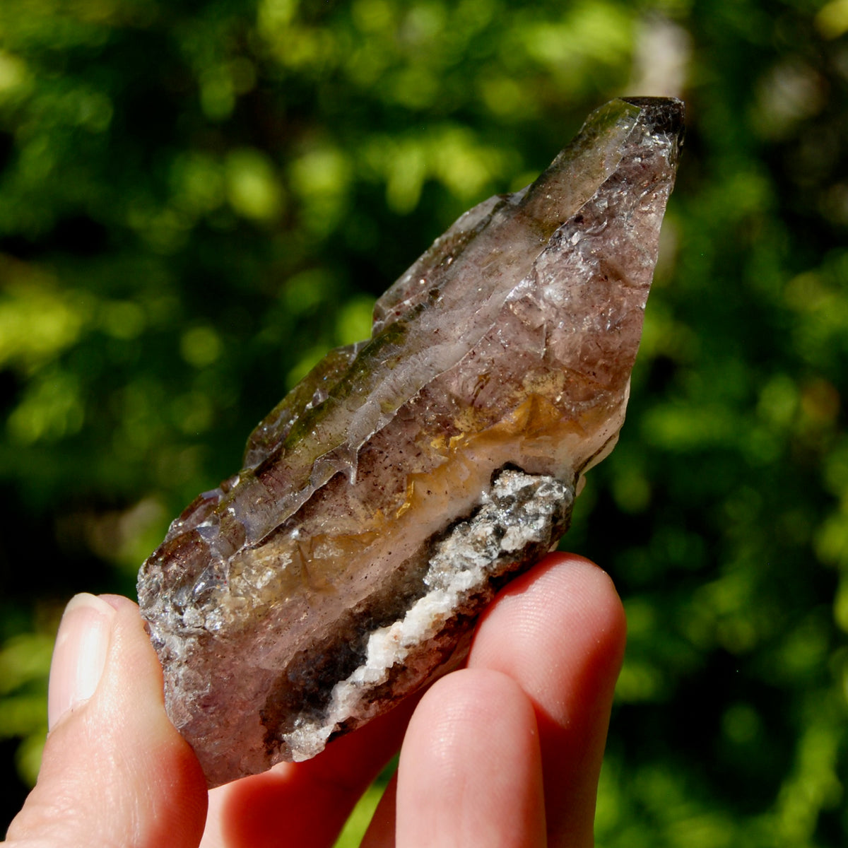 Smoky Amethyst Quartz Crystal Elestial, Specular Hematite Lepidocrocite, Zimbabwe