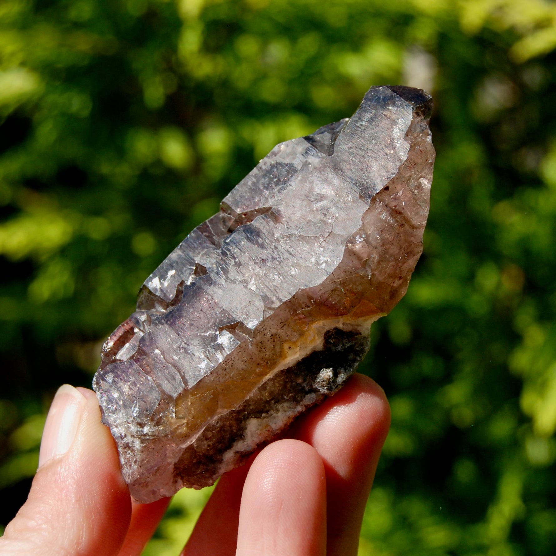 Smoky Amethyst Quartz Crystal Elestial, Specular Hematite Lepidocrocite, Zimbabwe