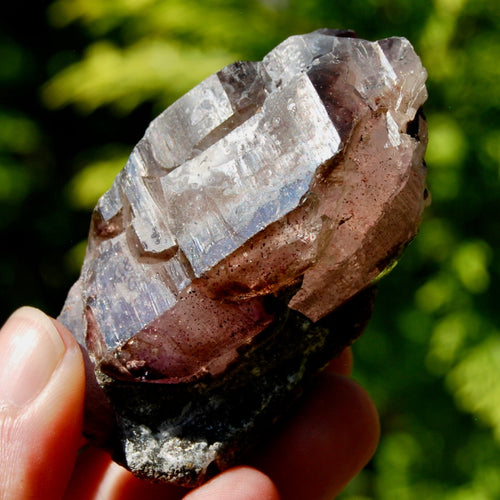 ET Smoky Elestial Amethyst Quartz Crystal, Sparkling Red Specular Hematite