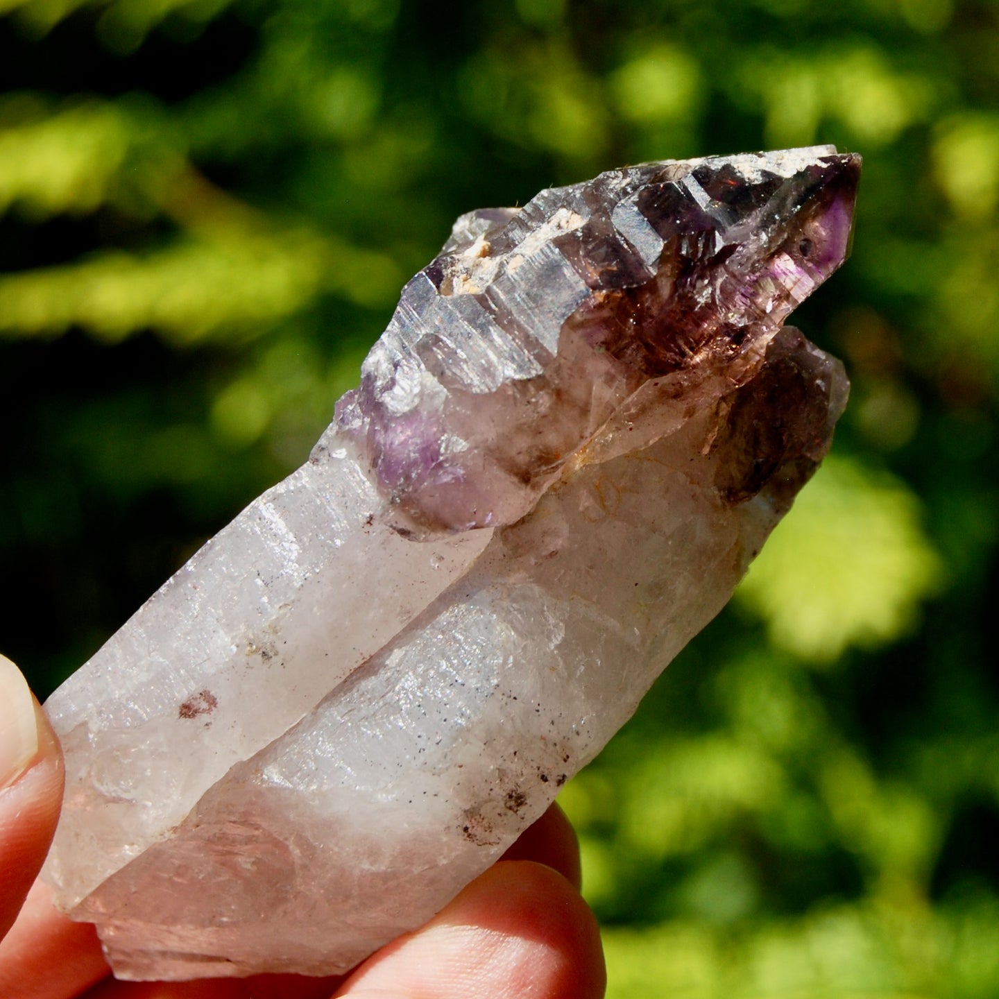 Tantric Twin Smoky Amethyst Quartz Crystal Elestial Scepter