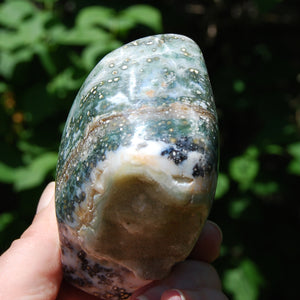 Large Orbicular Ocean Jasper Crystal Freeform Tower