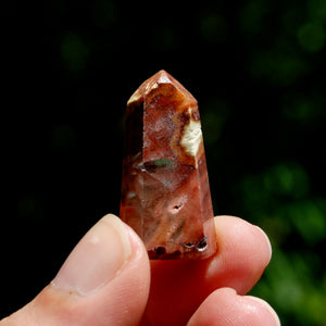 Blue Red Amphibole Quartz Crystal Mini Tower