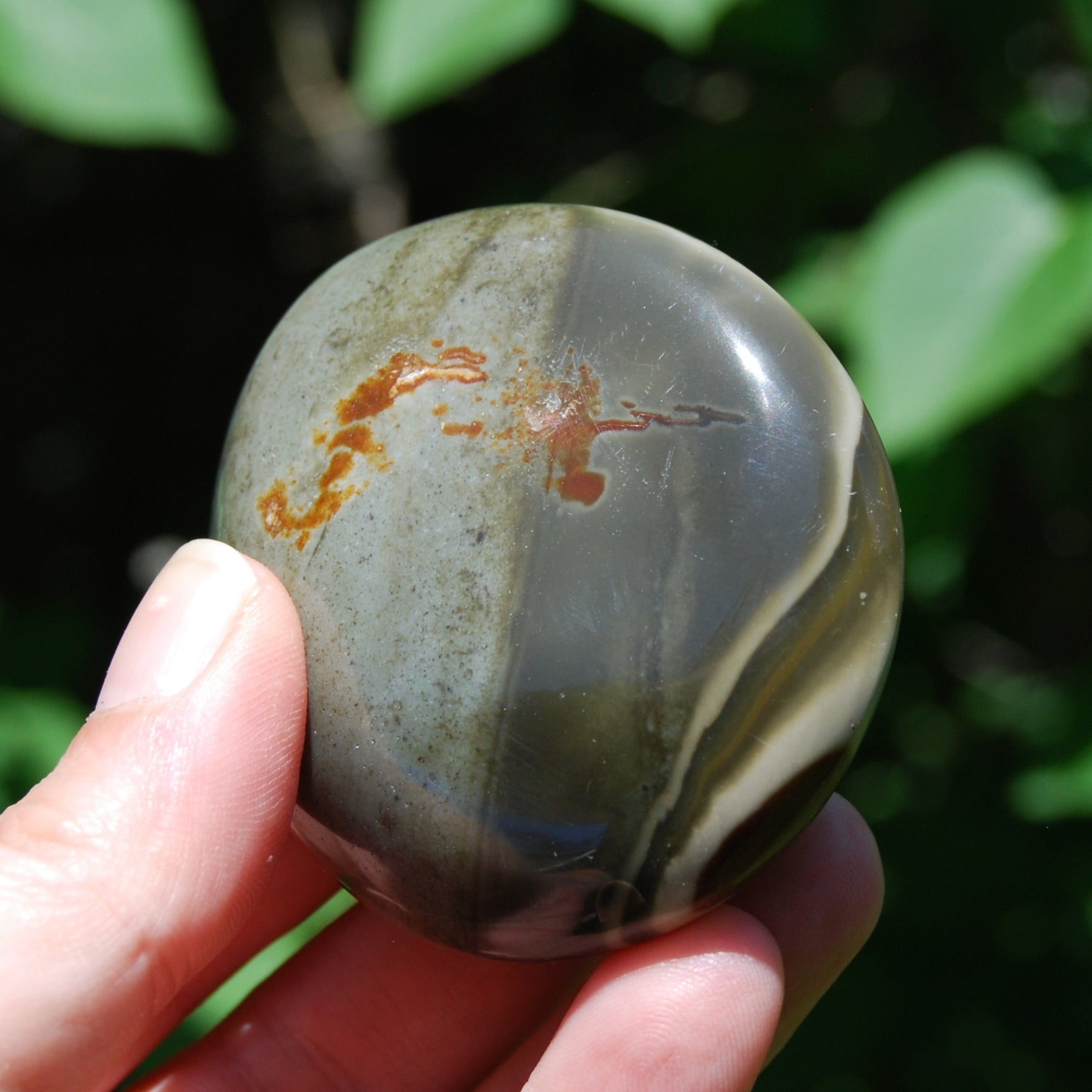 Polychrome Jasper Crystal Palm Stone Teal Green Red, Madagascar