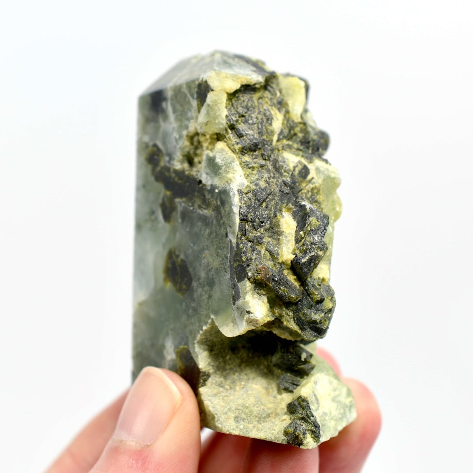 Botryoidal Prehnite x Epidote Crystal Tower