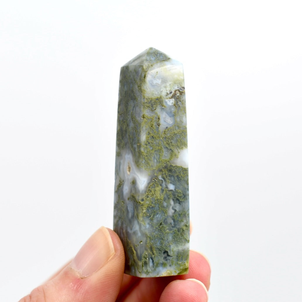 Moss Agate Crystal Tower