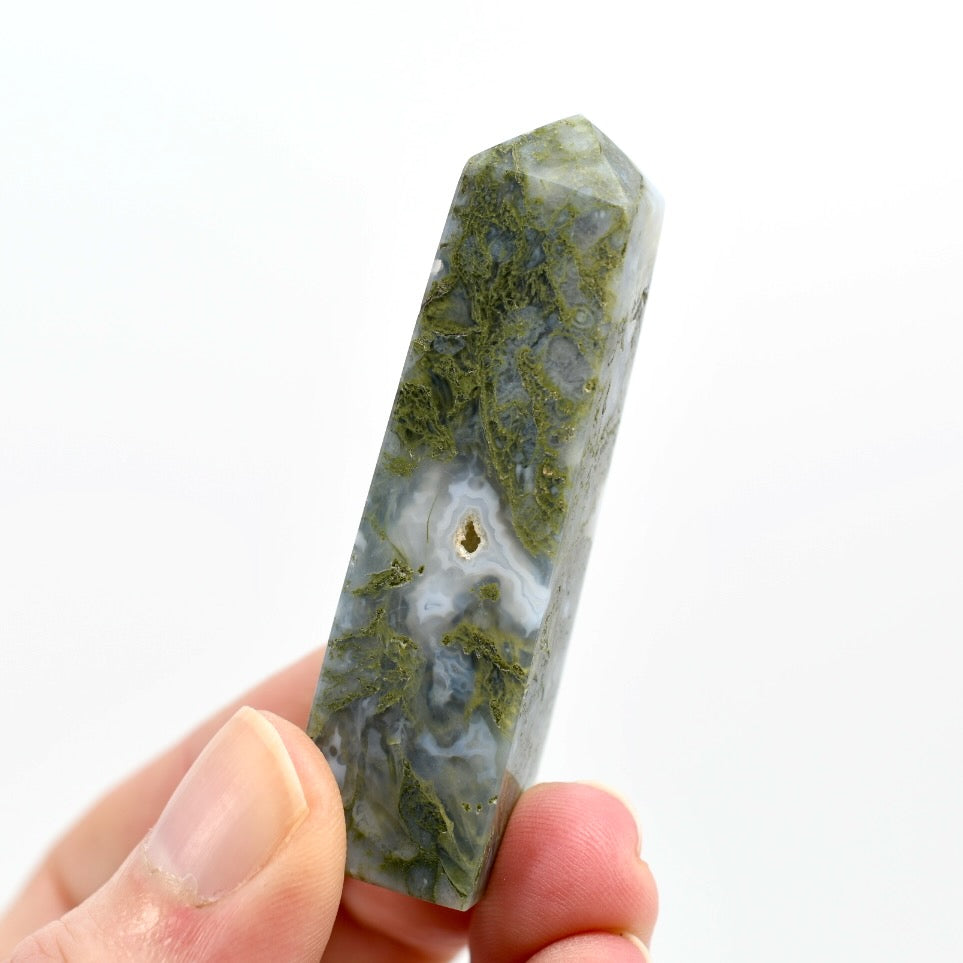 Moss Agate Crystal Tower