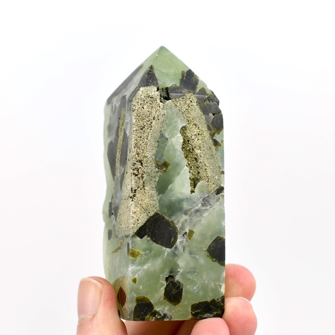 Botryoidal Prehnite Epidote Crystal Tower