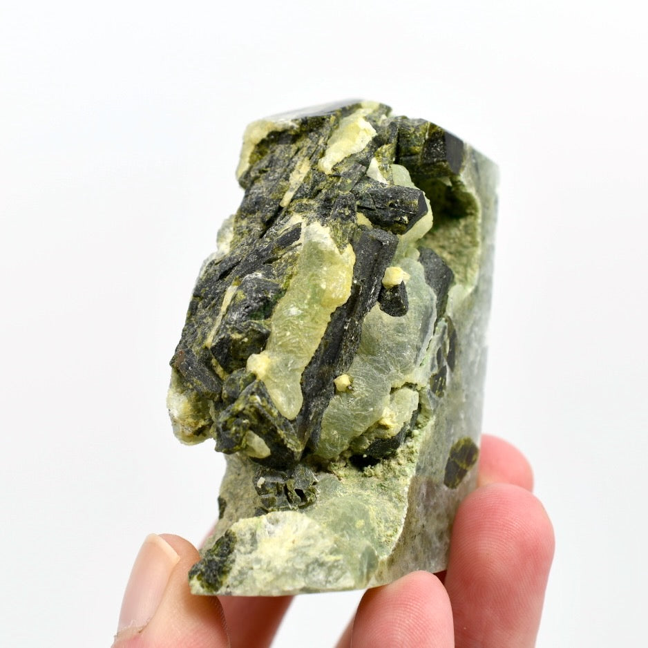Botryoidal Prehnite x Epidote Crystal Tower