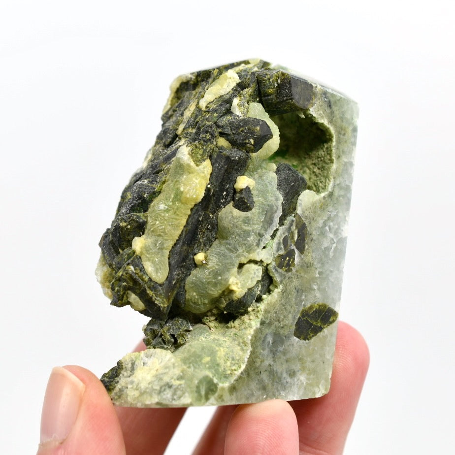 Botryoidal Prehnite x Epidote Crystal Tower
