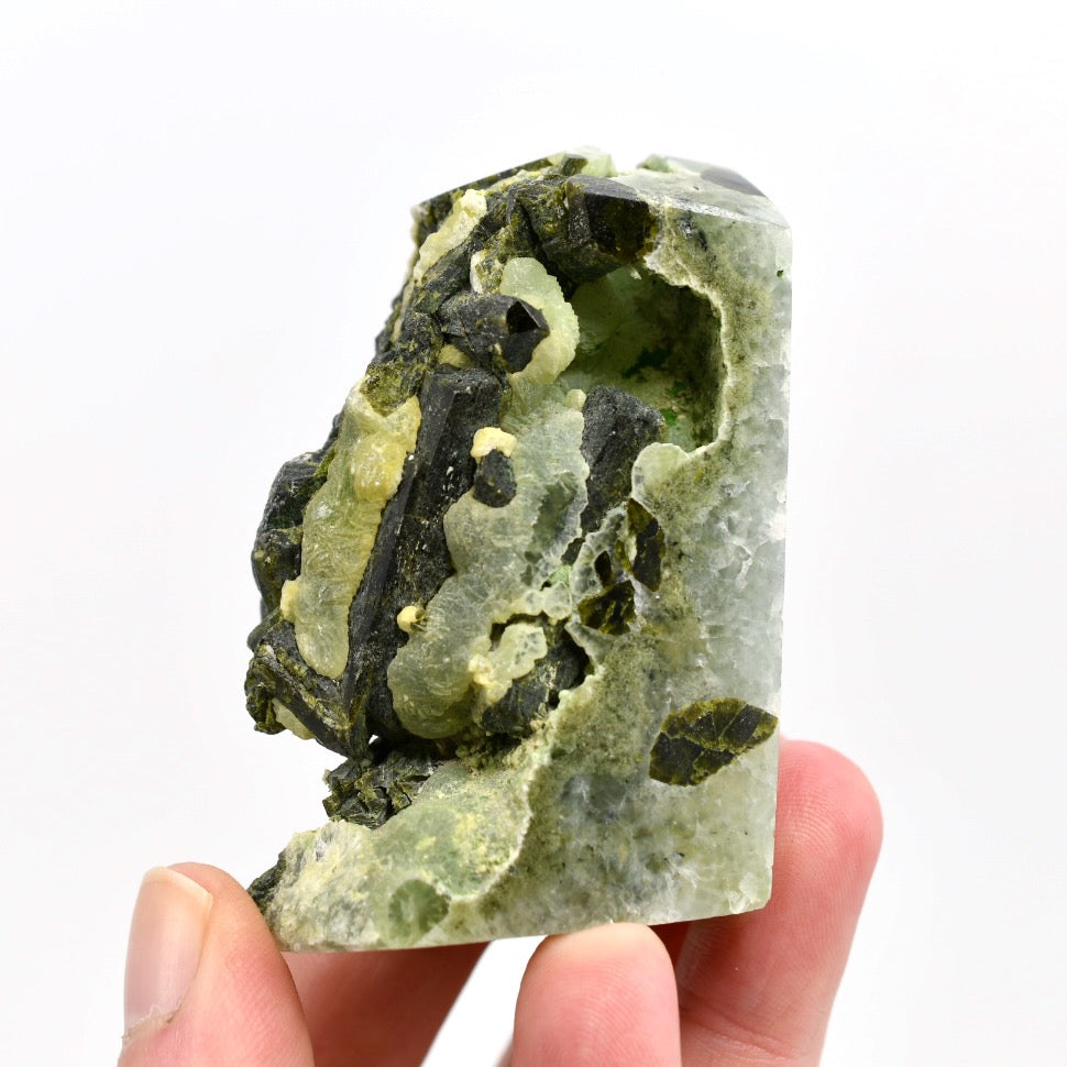 Botryoidal Prehnite x Epidote Crystal Tower
