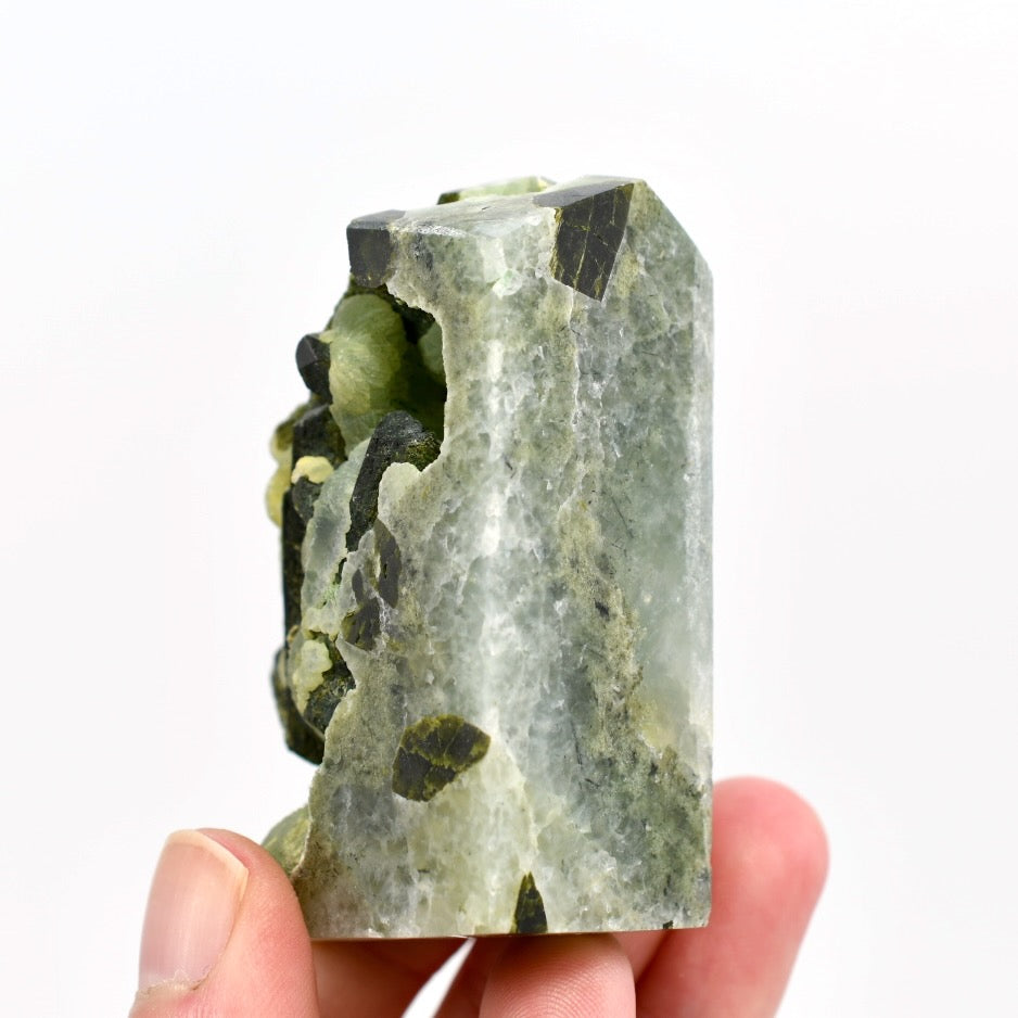 Botryoidal Prehnite x Epidote Crystal Tower