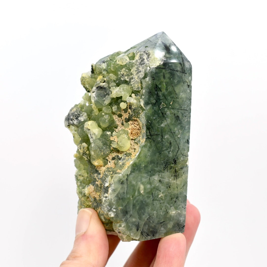 4in 345g Large Botryoidal Prehnite Epidote Crystal Tower, Namibia