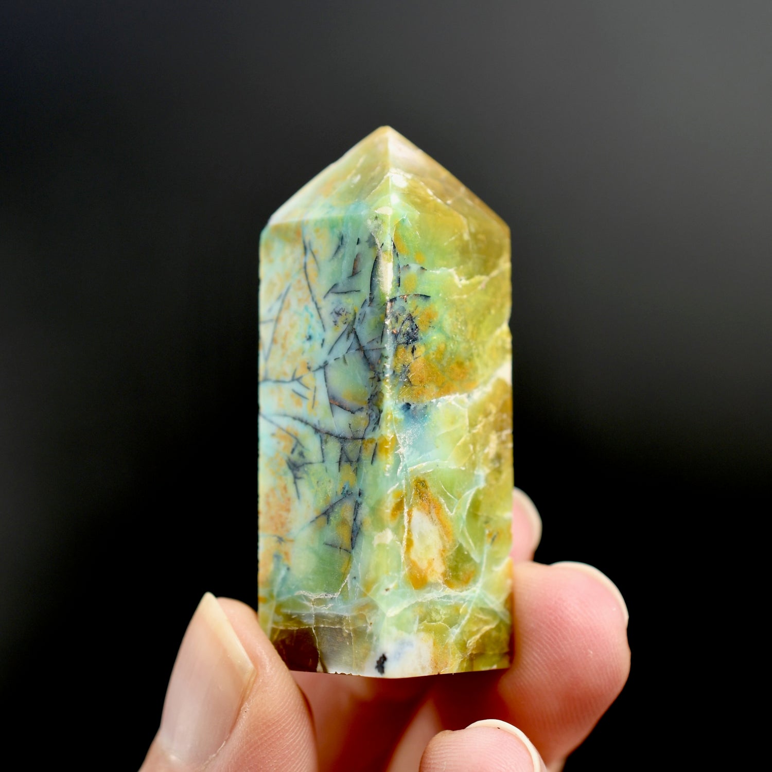 Blue Opalized Petrified Wood Copper Tower, Blue Opal Wood Tower
