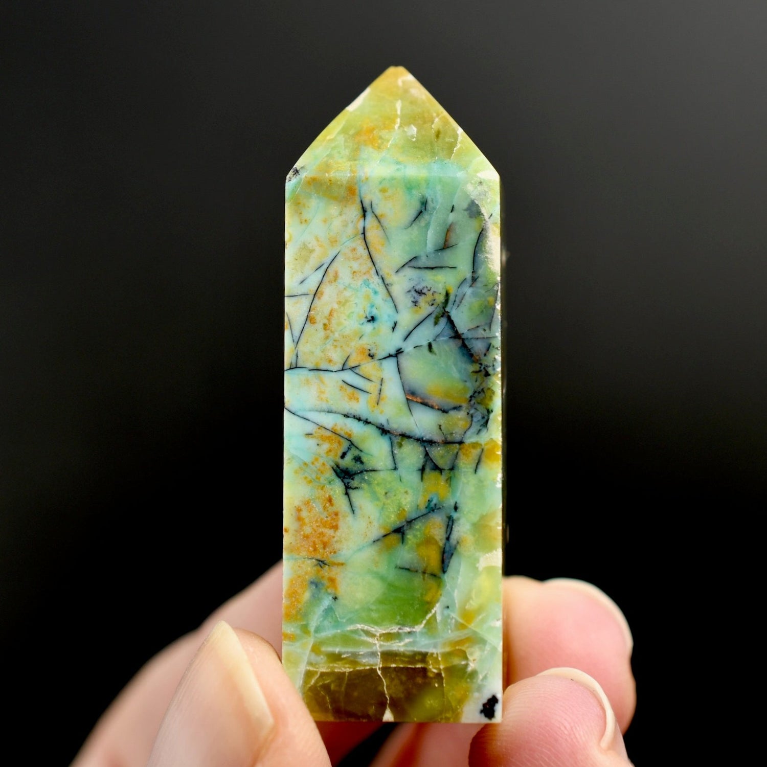 Blue Opalized Petrified Wood Copper Tower, Blue Opal Wood Tower