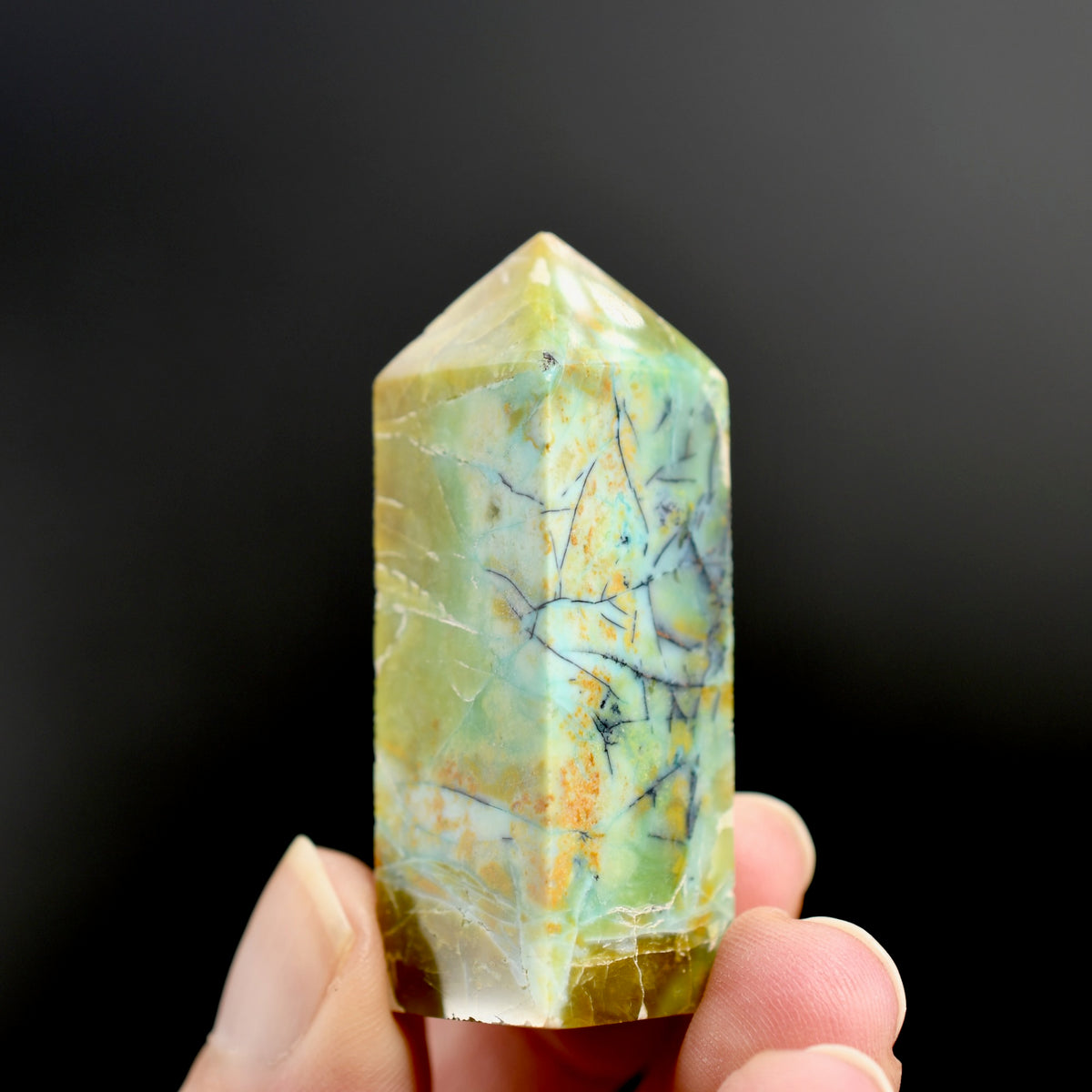 Blue Opalized Petrified Wood Copper Tower, Blue Opal Wood Tower