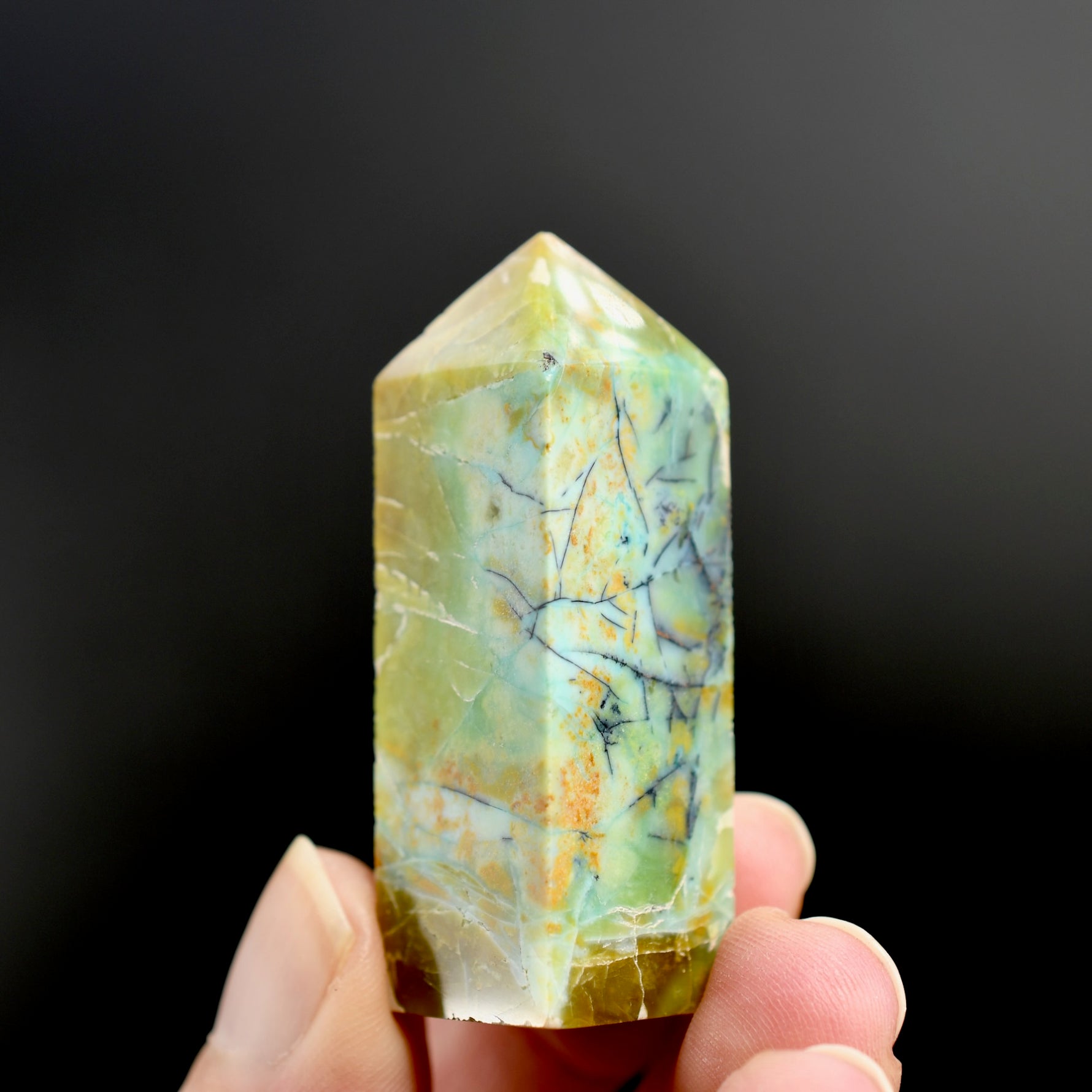 Blue Opalized Petrified Wood Copper Tower, Blue Opal Wood Tower