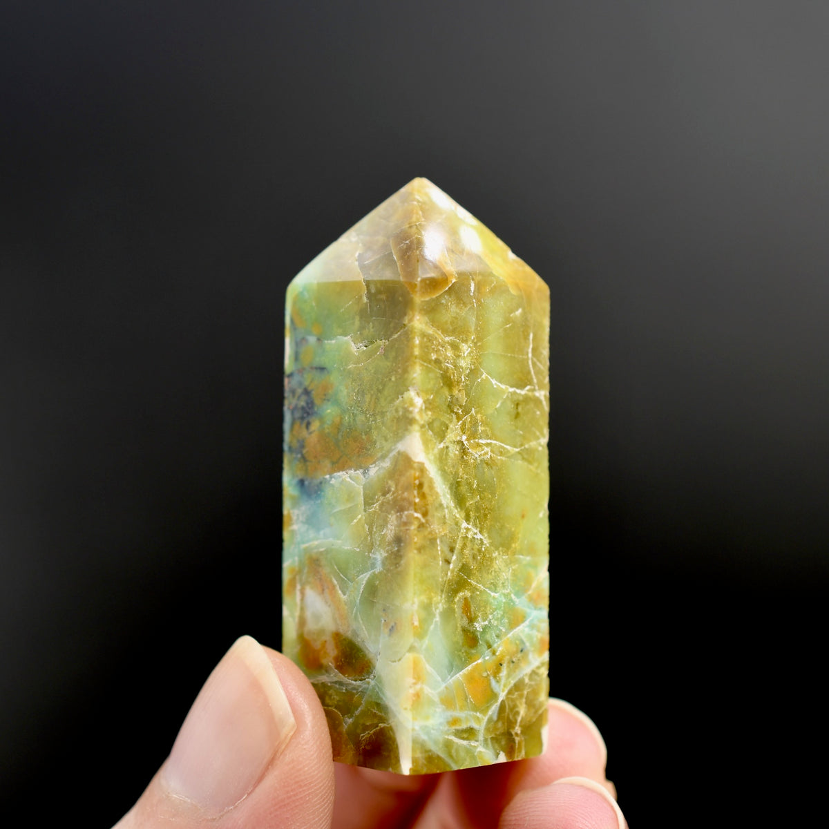 Blue Opalized Petrified Wood Copper Tower, Blue Opal Wood Tower