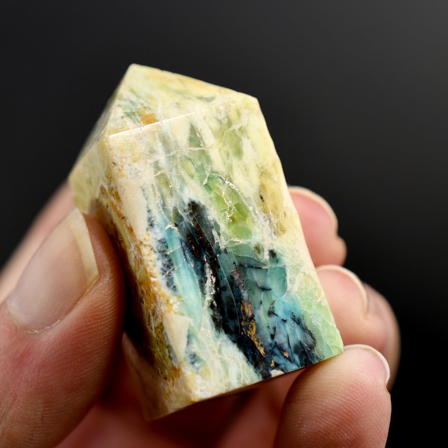 Blue Opalized Petrified Wood Copper Tower