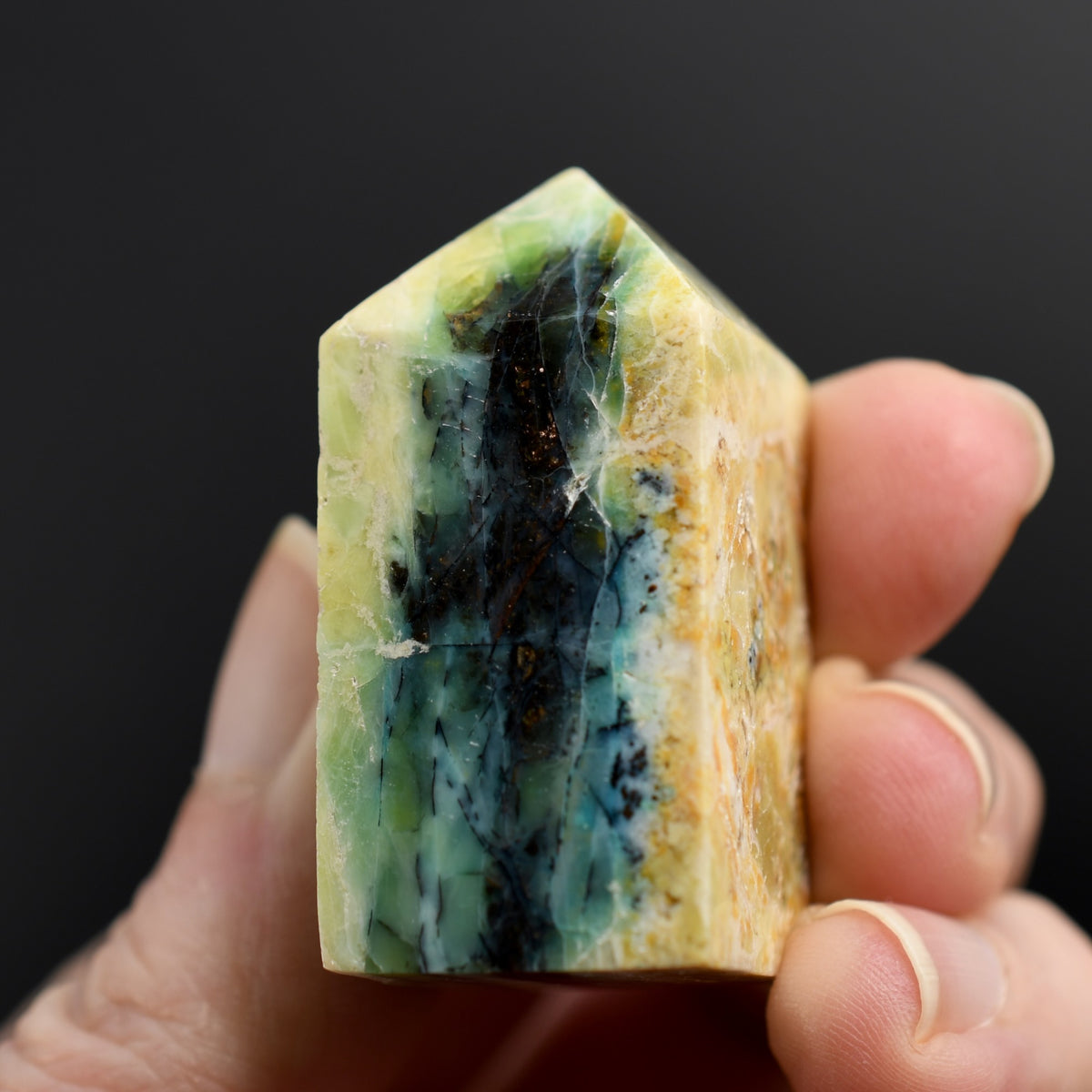 Blue Opalized Petrified Wood Copper Tower