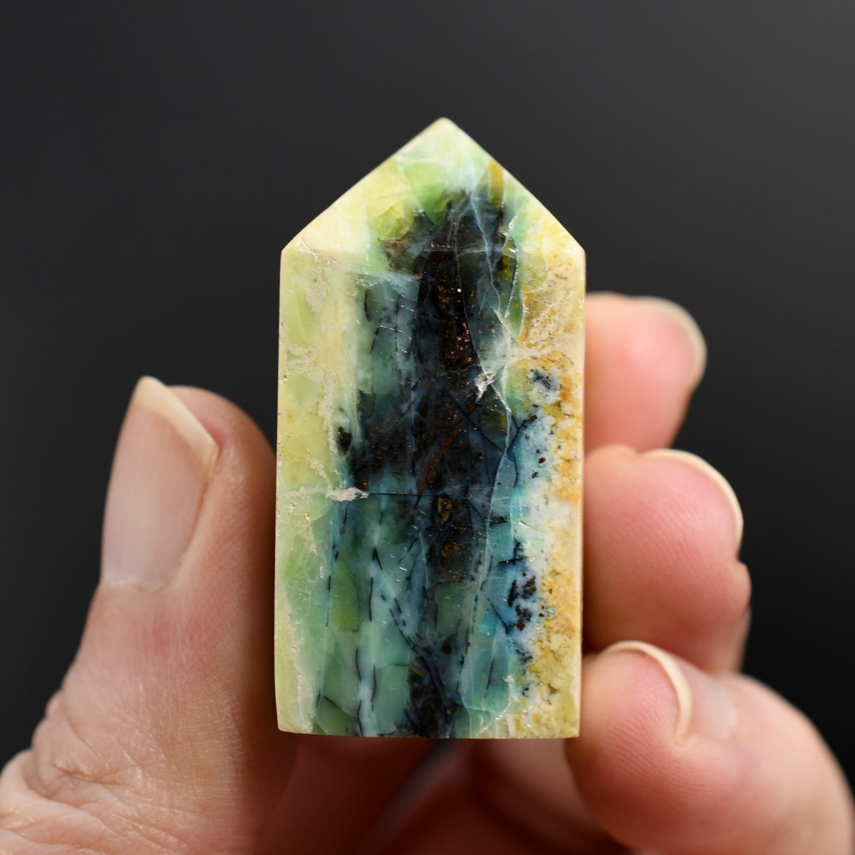 Blue Opalized Petrified Wood Copper Tower