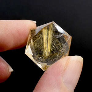 21mm Gem Golden Rutile Quartz Crystal Star of David, Brazil j27