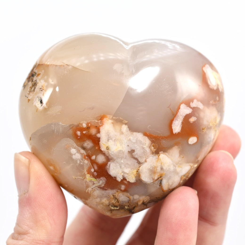 Sakura Flower Agate Heart Shaped Palm Stone