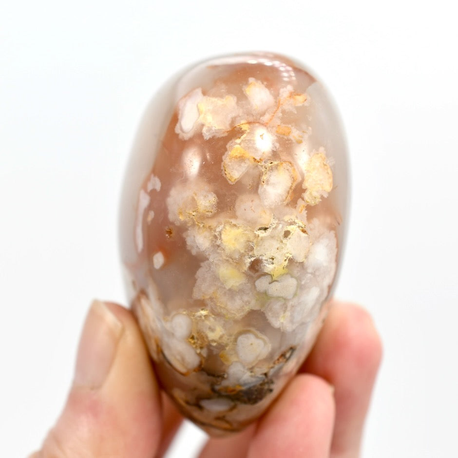 Sakura Flower Agate Heart Shaped Palm Stone