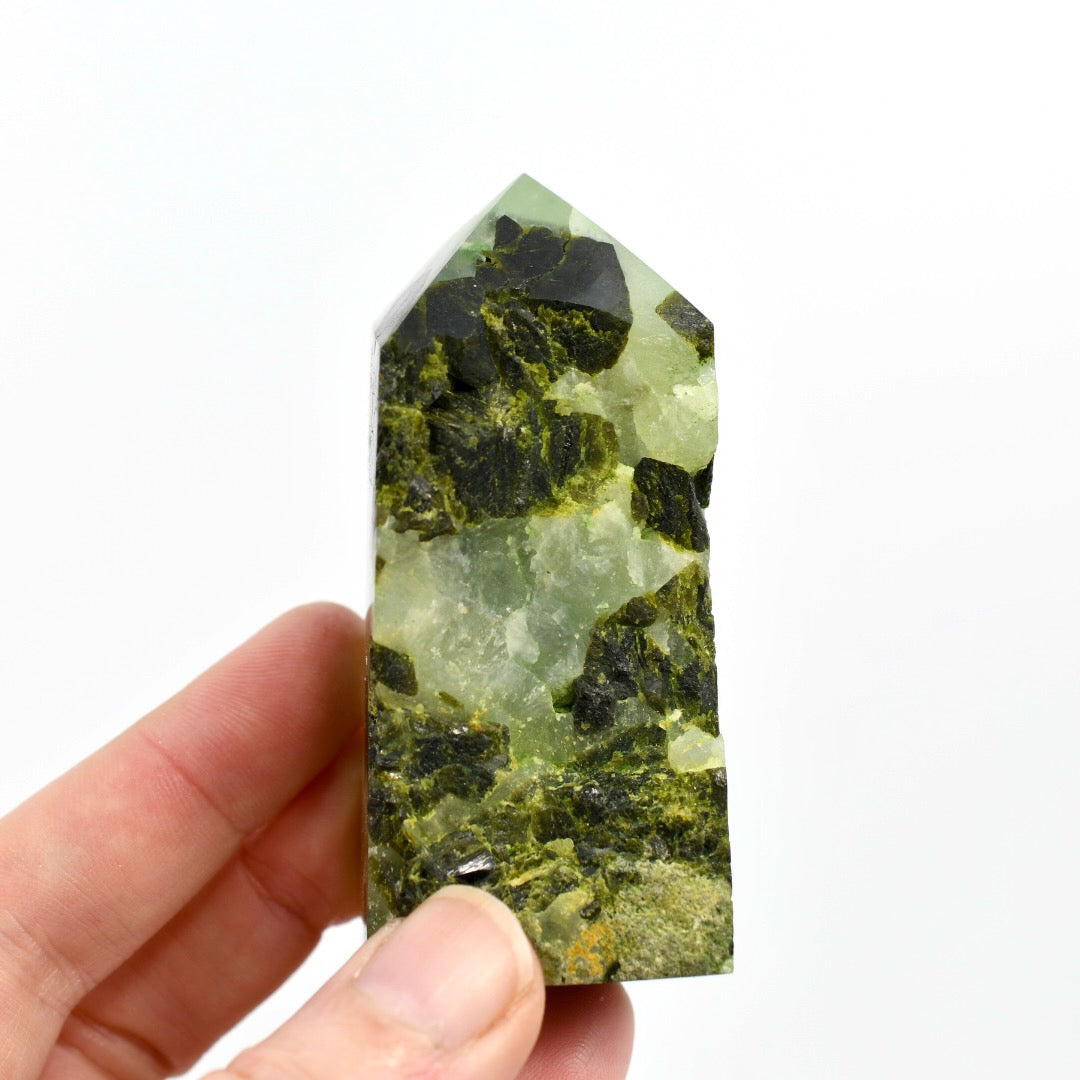 Botryoidal Prehnite Epidote Crystal Tower