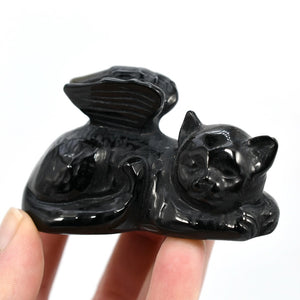 Black Obsidian Carved Crystal Cat Angel