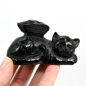 Black Obsidian Carved Crystal Cat Angel