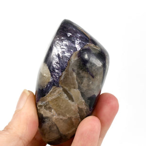 Flashy Gem Lepidolite Crystal Palm Stone, Silver Leaf Lepidolite