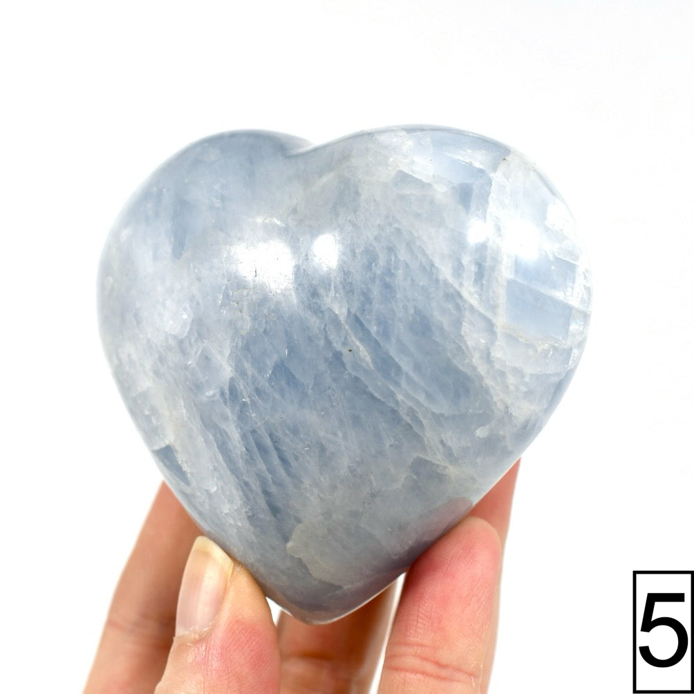 XL Blue Calcite Crystal Heart Shaped Palm Stone