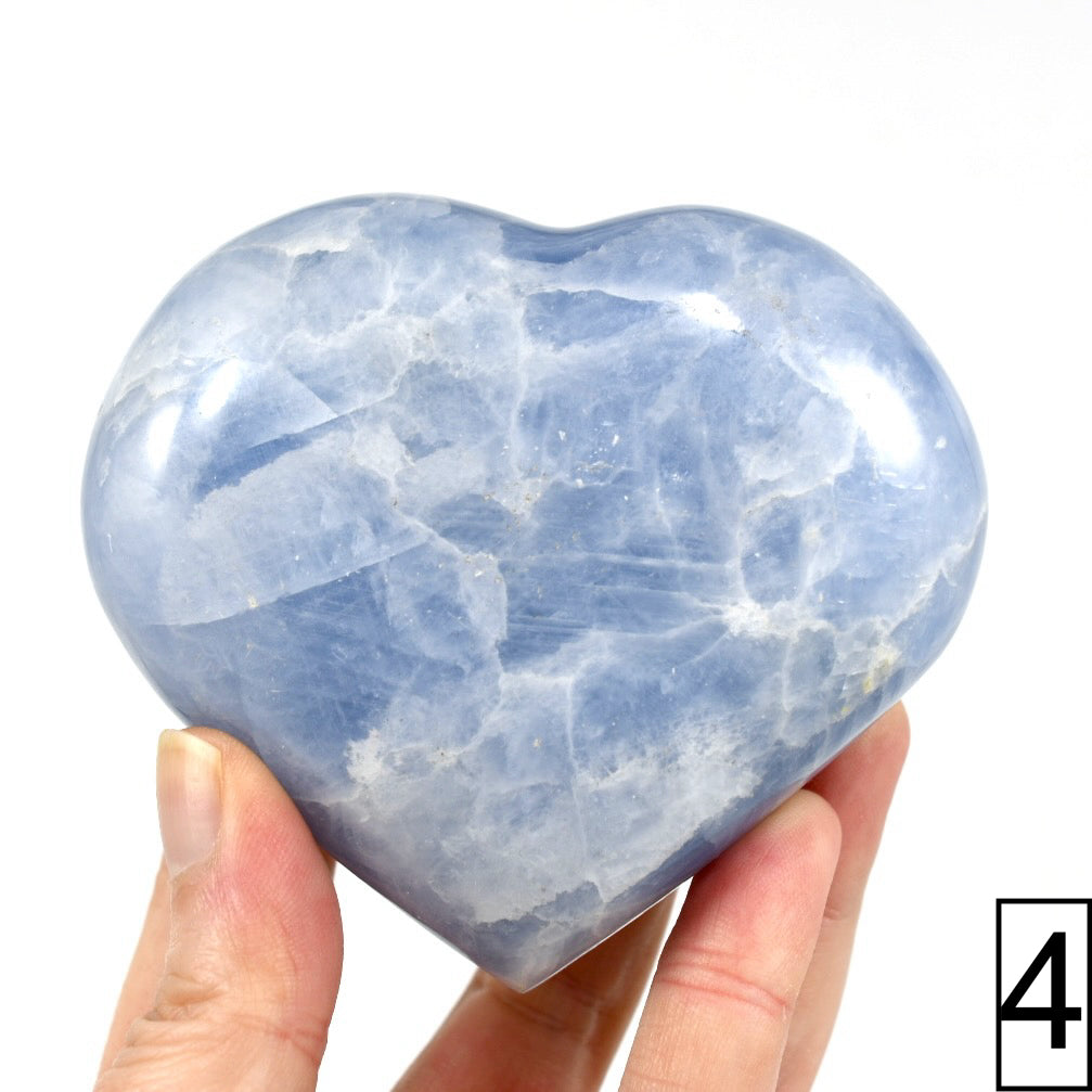 XL Blue Calcite Crystal Heart Shaped Palm Stone